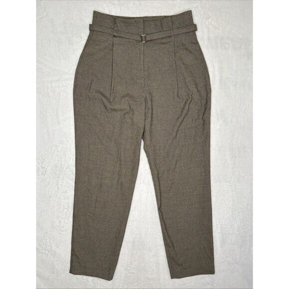 Zara Houndstooth High Rise Cropped Pants Tapered Leg Size Medium Pleated - Picture 1 of 9